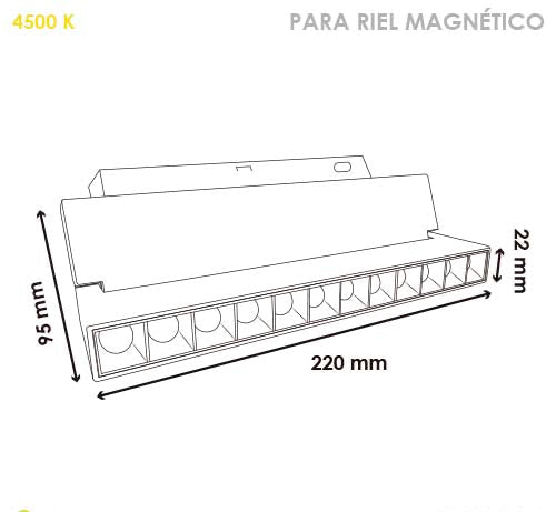 LUMINARIO PARA RIEL MAGNÉTICA DIRIGIBLE –  48 V DC – 12 W MOD: LMAG12D