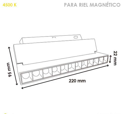 LUMINARIO PARA RIEL MAGNÉTICA DIRIGIBLE –  48 V DC – 12 W MOD: LMAG12D