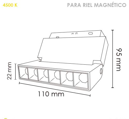 LUMINARIO PARA RIEL MAGNÉTICA DIRIGIBLE –  48 V DC – 6 W MOD: LMAG6D